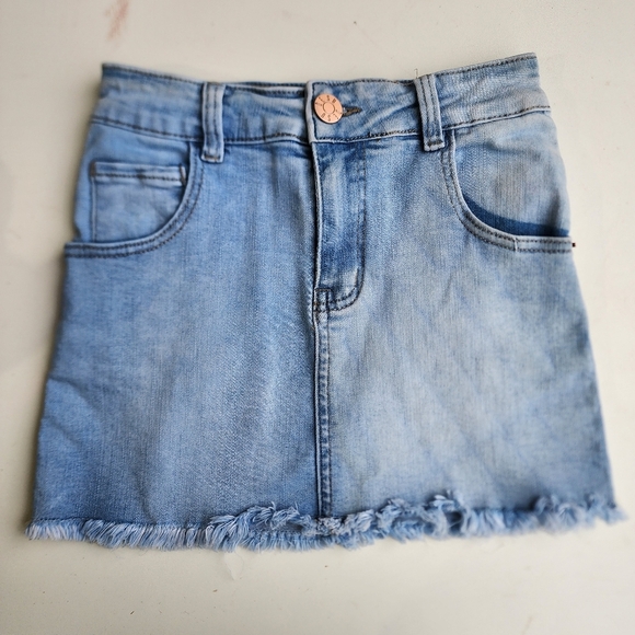 Desu Girls Light Blue Jens Denim Skirt Raw Hem W.22 Stretch Size 6 - Picture 1 of 11